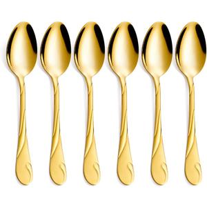 Gold Dessert Spoon Set, Seeshine 6.5-inch Stainless Steel Shiny Gold Teaspoon, Espresso Coffee Spoon, Set of 6