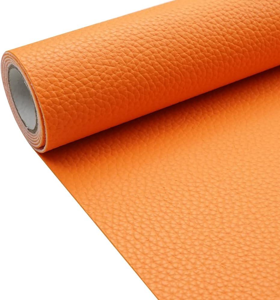 Orange Litchi Texture PU Fabric Leather 11.8x53.14 Inch30x135 CM 1.13mm Thick Faux Synthetic Leather Material for Upholstery Crafts, DIY Sewings, Sofa, Handbag, Earrings, Hair Bows Decorations