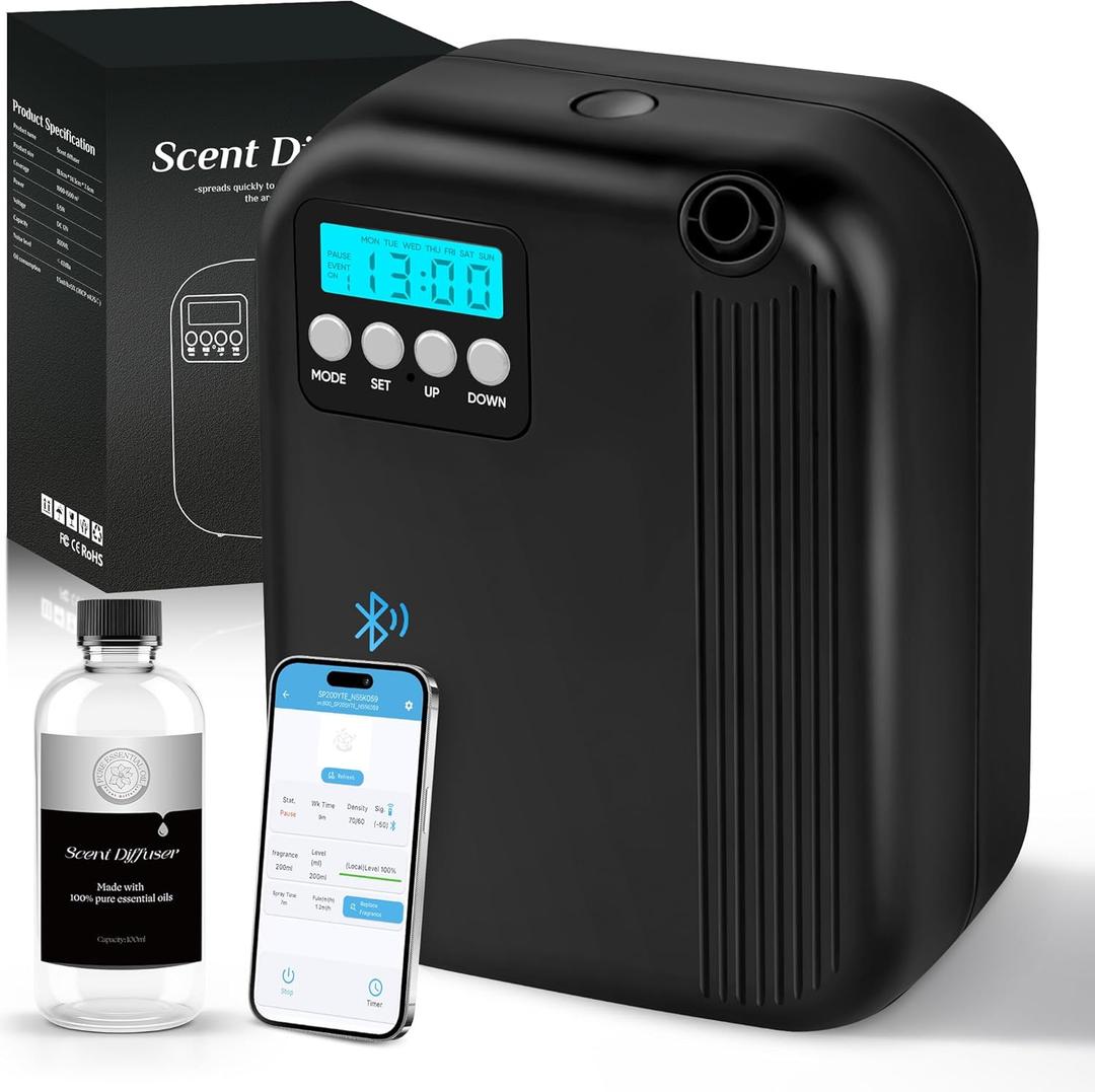 Hotel Collection Diffuser, House Scent Machine, 3000 Sq.Ft of Coverage, 200ml Large Capacity Aromatherapy Machine, Scent Diffusers for Home Large Room, Office Waterless Essential Oil Diffuser, Black (Big)