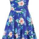 Ahegao Girl's Floral Sleeveless Dresses Kids One Piece Sundress for Casual School 4-13 Years Old (9-10 Years, Blue Pink Green)