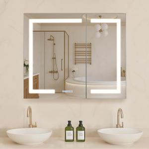 VEVOR Lighted Medicine Cabinet with Mirror, 36 x 30 in Recessed or Wall Mount, 3 Color Dimmable LED Bathroom Medicine Cabinet with HD Mirror, Clock, Adjustable Shelve Storage, Memory Defog Function VEVOR Lighted Medicine Cabinet with Mirror, 36 x 30 in Recessed or Wall Mount, 3 Color Dimmable LED Bathroom Medicine Cabinet with HD Mirror, Clock, Adjustable Shelve Storage, Memory Defog Function