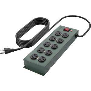 Belkin Power Strip Surge Protector - 10 AC Outlets, 15ft Heavy Duty Metal Extension Cord with Wall Mount Holes for Home, Office, Travel, Computer Desktop, Laptop & Phone Charging Brick