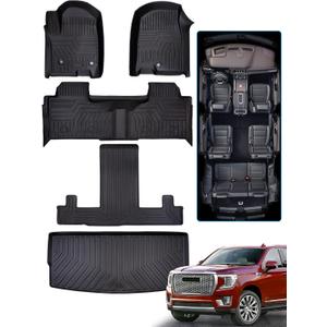 BAMACAR for GMC Yukon for Chevrolet Chevy Tahoe 2021-2025 Floor Mats & Cargo Liner(7 Seats), for Yukon Denali/for Tahoe Accessories(Only 2 Row Bucket Seats) All Weather Car Rubber Floor Mats Carpet