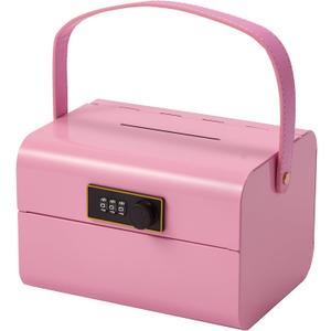 Mini Safebox with Lock - Money Safe and Cash Lock Box for Kids, Small Metal Security Safe for Cash, Jewelry and Valuables, Portable Storage Organizer (Pink)