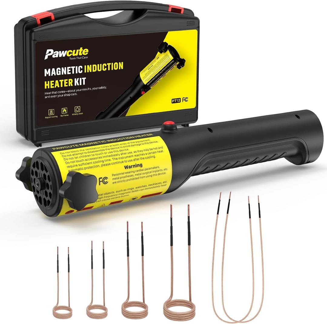 Induction Heater 1200W, Magnetic Flameless Heat Tool Kit for Automotive Bolt Removal with 6 Coils and LED Light for Rusted Suspension and Exhaust Repair,Yellow