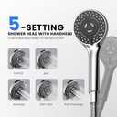 Wide Rain Shower Head With 5 Modes Handheld Showerheads, High Pressure Showerhead Combo with Extension Arm for Bathroom Accessories, Adjustable Shower Head with Anti-Clog Nozzles (Chrome)