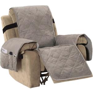 H.VERSAILTEX Thick Velvet Quilted Recliner Covers for Recliner Chair Covers Reclining Chair Slipcover Recliner Couch Cover with Non Slip Backing and Wider Elastic Strap (Oversaized Recliner, Taupe)