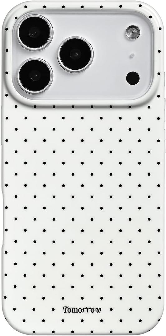 inewateri Compatible for iPhone 17 Pro Case with Cute Fashion Polka Dot Aesthetics Design Simple Cases for Soft TPU Slim Protection Cover-White