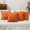 Tudomro 4 Pcs Thanksgiving Maple Leaves Throw Pillow Covers Fall Pillow Covers 18 x 18 Inch 3D Embroidered Soft Faux Fur Pillowcase for Thanksgiving Gifts Autumn Sofa Couch Bed Home Decor (Orange)