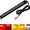 8in White Amber Red Motorcycle Led Tail Lights,Waterproof Triple Row led Strips,108 LEDs License Plate Lamp Full Function with Brake Reverse Turn Signal Running Light for Motorcycle Car