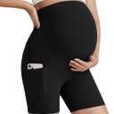 G4Free Barefeel Maternity Biker Shorts with Pockets Over The Belly Legging 5" Pregnancy Yoga Pants Athletic Workout (X-Large, Black)