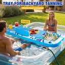 Ayeboovi Extra Large Inflatable Tanning Pool Float Tray - 61" L x 18" W Non-Slip Sunbathing Bed Tray with Cooler Ice Bar for Tanning Lounge Raft & Blow up Suntan Tub Pool Stuff Party Gifts