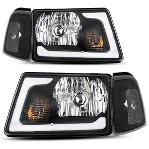 ALZIRIA Headlight Assembly Fit For 2001-2011 Ranger LED DRL With Corner Light 01 02 03 04 05 06 07 08 09 10 11 Ranger Headlamp Driver And Passenger Side (Black Housing Clear Reflector)
