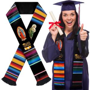 Berlune Mexico Graduation Stole Class of 2025 Grad Sash Unisex Honor Stole for Graduation Ceremony Party Gift, 72'' Long(Guadalupe, St. Jude)