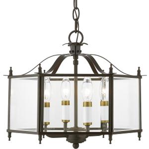 Livex Lighting, 4398-92, Livingston, Convertible Pendant/Semi-Flush, English Bronze with Antique Brass Accents