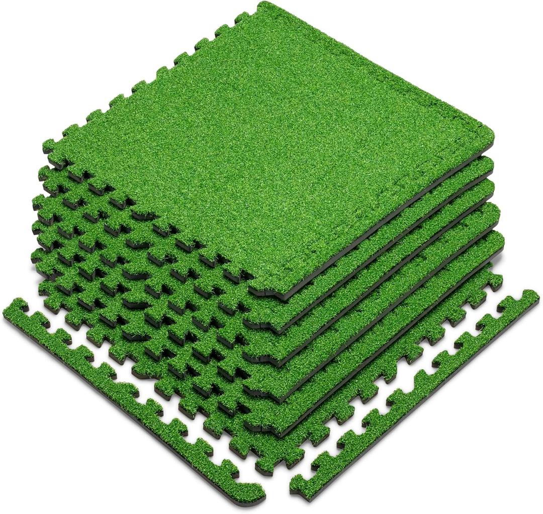 Marcy EVA Foam Interlocking Flooring Mat High Density Non-Slip Tiles for Fitness Equipment, Workout Cushion and Floor Protection (Green - 0.5-in - Turf Top 6 Tiles (24sq Ft))