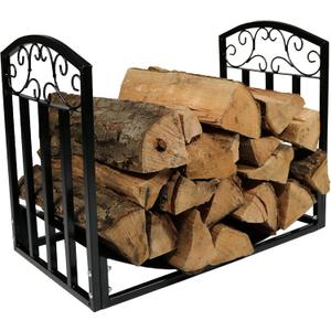 Sunnydaze 2-Foot Firewood Log Rack - Indoor/Outdoor Black Steel Decorative Fireplace Wood Storage Holder - 200-lb Capacity