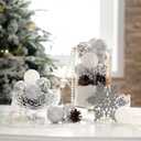 Valery Madelyn Christmas Tree Decorations Ornament Set, 50ct 2.36 Inches White and Silver Shatterproof Christmas Ball Ornaments Hanging Xmas Holiday Party Decor (Large)