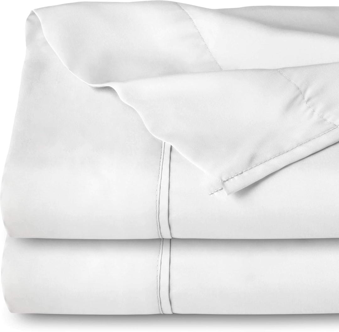 Bare Home Extra Long Flat Sheet - Premium 1800 Ultra-Soft Top Sheet - Hotel Luxury - Double Brushed - Easy Care - 2 Flat Sheets Only (Twin/Twin XL - 2 Pack, White)