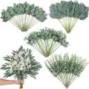 120 Pcs 4 Kinds Mixed Artificial Eucalyptus Leaves Stems Bulk Fake Silver Dollar Eucalyptus Bundle Faux Plants Greenery for DIY Bouquets Floral Arrangement Wedding Engagement Party Decor (Green)