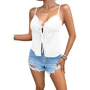 Women's Sexy Lace Spaghetti Strap Y2k Vests Tie Split Front Tank Backless Halter Crop Tops S