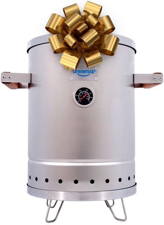 Universal Portable Charcoal Smoker (6 lb) Capacity, Stainless Steel Barrel Smoker Grill Combo, Vertical BBQ Smoker with Thermometer & Airflow Control, for Camping, Backyard, Tailgating