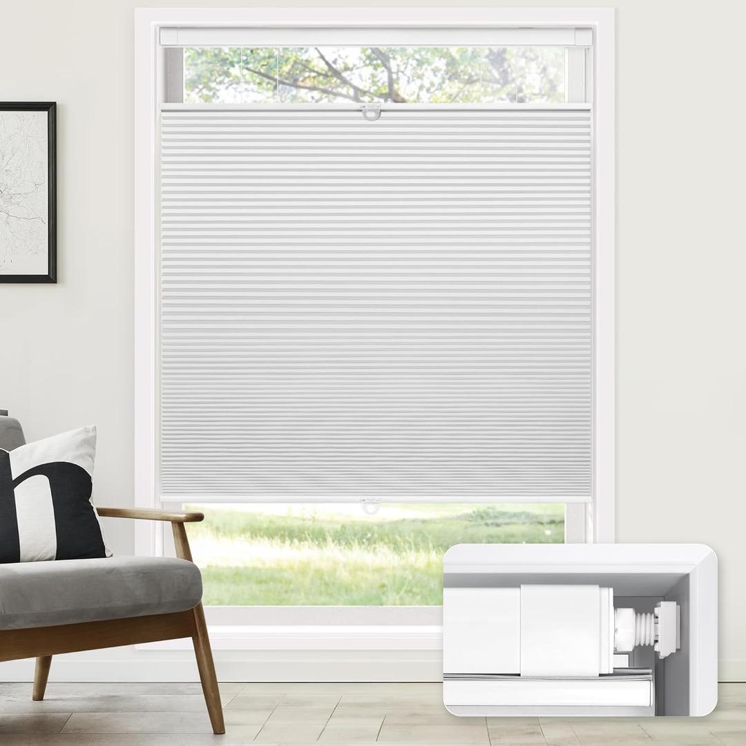 LazBlinds No Tools No Drill Cordless Cellular Shades, Top Down Bottom Up (TDBU) Honeycomb Shades for Home, Blackout Light Blocking Thermal Insulation Blinds for Windows, 58" W x 64" H, White