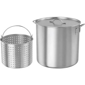GasOne 60Qt Aluminum Stock Pot with Strainer and – Lid Large Deep Fryer Pot, 60 Quarts