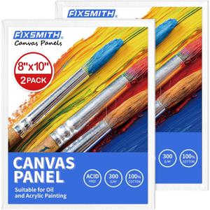 FIXSMITH Canvas Boards for Painting 8x10 Inch, Super Value 2 Pack Paint Canvases, White Blank Canvas Panels, 100% Cotton Primed, Painting Art Supplies (8"10"-2 Pack)