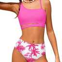Queenstyle Girls Swimsuits Bikini Set Kids Cutout Bathing Suit Bikini Top Two Piece Girls' Swimwear, 15-16 Y