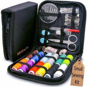 Small Basic Sewing Kit for Beginners  Easy to Use Portable Needle and Thread Kit with Sewing Supplies and Accessories for Emergency Clothing Repairs - Travel Sew Set for Adults (Smooth Black)