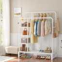 Double Rods Clothes Rack Clothing Rack with 4 Tier Storage Shelves Clothes Rack for Hanging Clothes Multifunctional Heavy Duty Clothes Organizer with Hooks for Bedroom,Wardrobe Closet,Shop,White