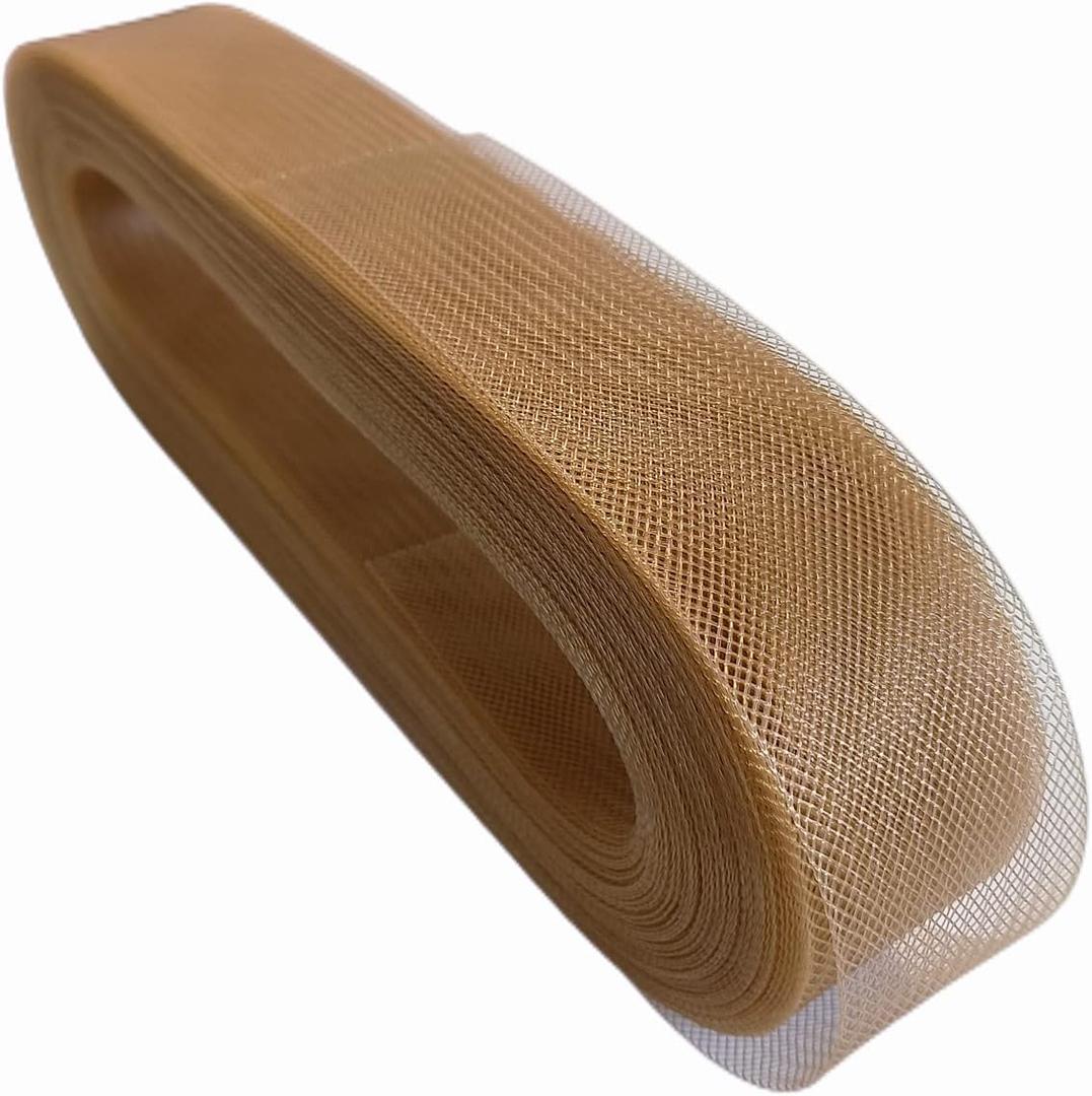 Abbaoww 50 Yards Stiff Brown Horsehair Braid 1 Inch Wide for Sewing Wedding Dress Dance Gowns Accessories Shaping Trimming