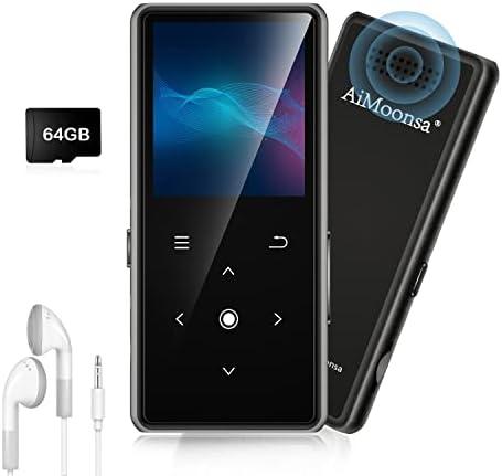 64GB MP3 Player with Bluetooth 5.2, AiMoonsa Music Player with Built-in HD Speaker, FM Radio, Voice Recorder, HiFi Sound, E-Book