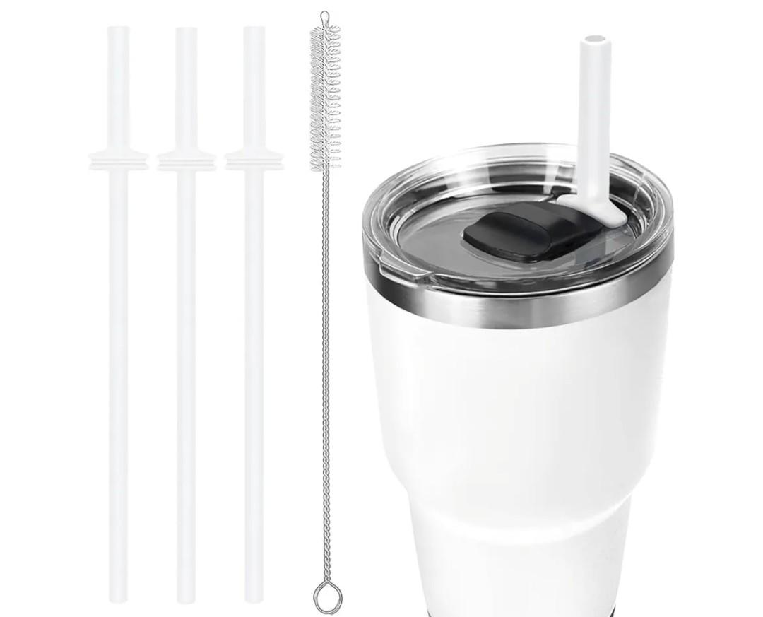 Silicone Straw for Yeti Lid，3 Pcs Reusable Tumbler Replacement for YETI Straw Lids，11 inch Drinking Straws Set with 1 Cleaning Brushes