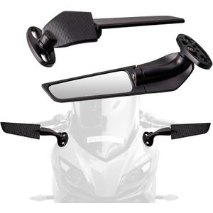 Racing Motorcycle Rear View Mirrors, 360 Rotating Stealth Mirrors Compatible with Honda CBR300R CBR500R CBR600RR CBR1000RR, Kawasaki Ninja 300 400 650, Suzuki GSXR 600 750, Yamaha, Ducati