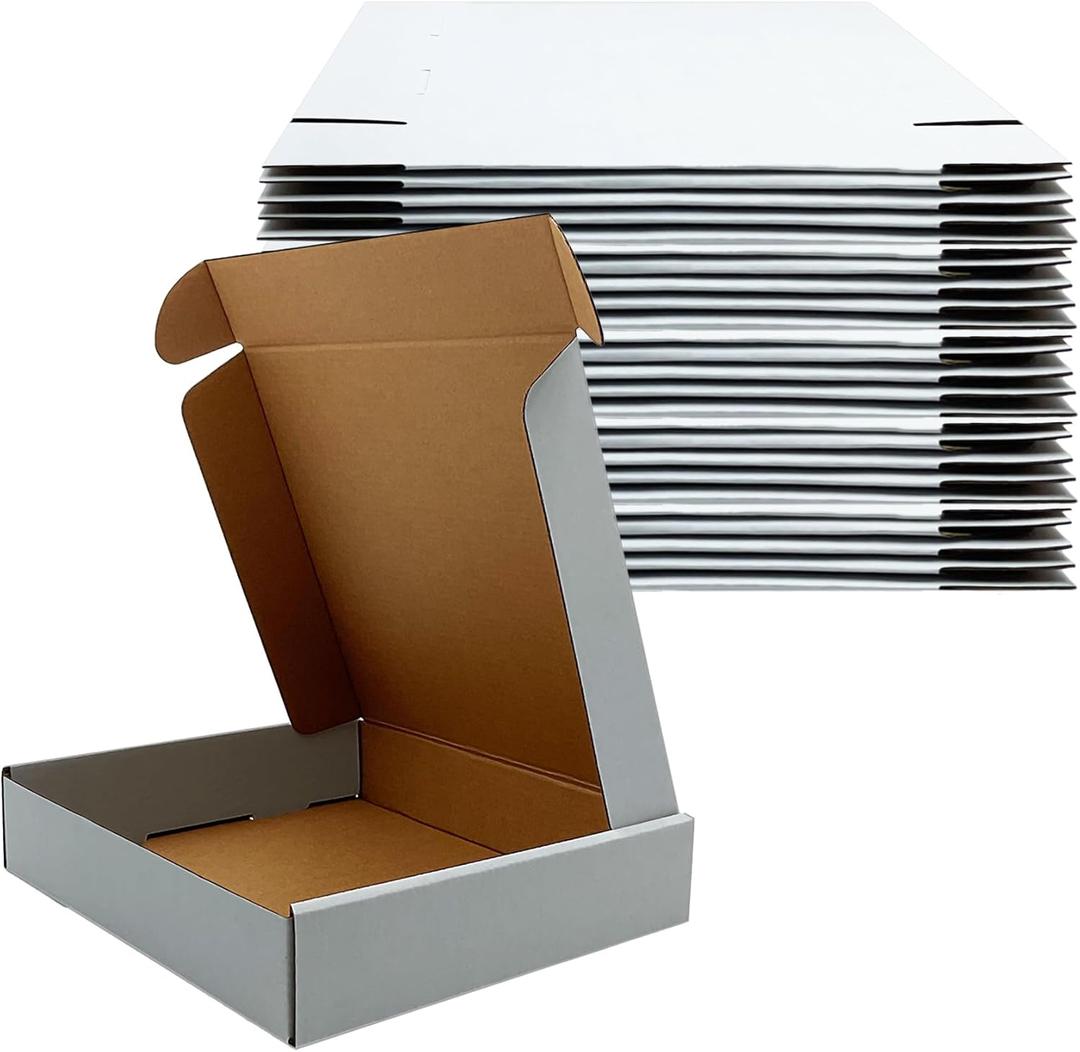 9x9x2 Inches Shipping Boxes Set of 25,White Corrugated Mailing Cardboard Box Literature Mailer for Packing Small Business Moving Storage, E-Commerce Packaging Mailing Boxes Gift Boxes for Presents