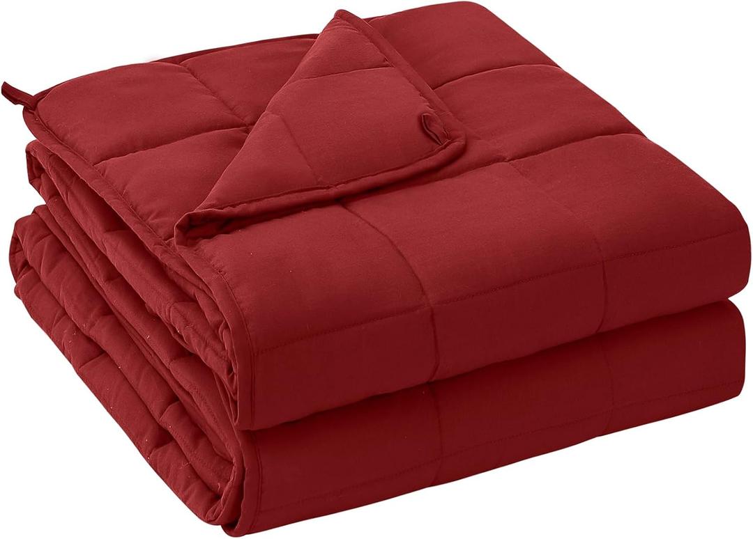 Weighted Blanket for Adults (20 lbs, 60” x 80”, Red) Cooling Heavy Blanket for Sleeping Perfect for 190-210 lbs, Queen Size Breathable Blanket with Premium Glass Bead, Machine Washable