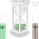 Unity Sand for Wedding Ceremony Set Include Wooden Unity Hour Glass 2 Vase 2 Bag Sand 1 Funnel for Wedding Engagement Anniversary Table Decorations(White,Classic)