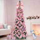 Dolicer 6 FT Pre Decorated Pop Up Christmas Tree, Collapsible Christmas Trees with 180 Warm LED Lights & Remote Control, Fully Decorated Cute Artificial Xmas Tree Easy Assemble Holiday Party Decor