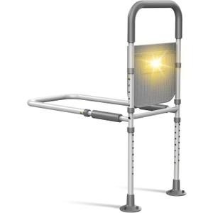 Bed Rails for Elderly Adults Safety: with Motion Sensor Light & Storage Bag -Adjustable Bed Assist Rail for Seniors - Side Bed Rail Handle Support Bar Guard Rails - Fit King Queen Full Twin Bed (Grey)