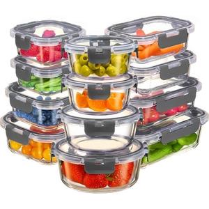 FineDine 24 Piece Glass Storage Containers with Lids - Leak Proof, Dishwasher Safe Glass Food Storage Containers for Meal Prep or Leftovers, Gray