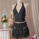 Floerns Women's 3 Piece Polka Dots Tankini Sets Backless Halter Swimsuit Layered Ruffle Bathing Suit (Black, M)