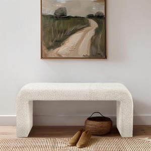 Ink+Ivy Steve Entryway Accent Bench Padded, Cozy Plush Boucle Upholstered Bench for Living Room, Modern Curved Corner Compact Bed End Bench for Bedroom, Indoor Seating, Fully Assembled, 42" W Cream, 42"W x 16"D x 18"H
