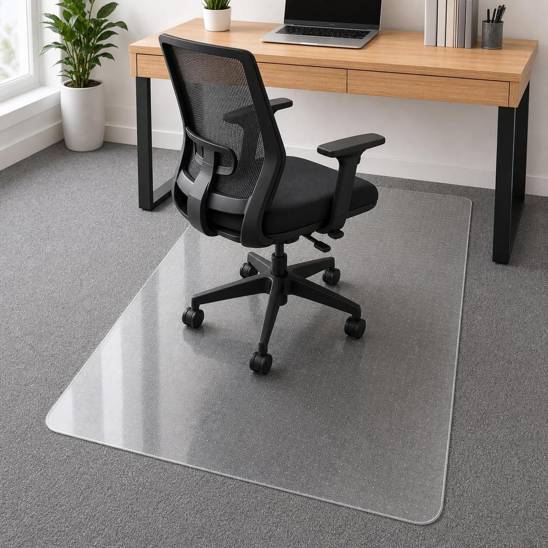 Clear Office Chair Mat 36" x 48" for Low-Pile Carpet | Clear PVC With Anti-Slip Studs, Ideal for Home Offices, Workspaces and Gaming Setups, Smooth Surface Supports Daily Rolling