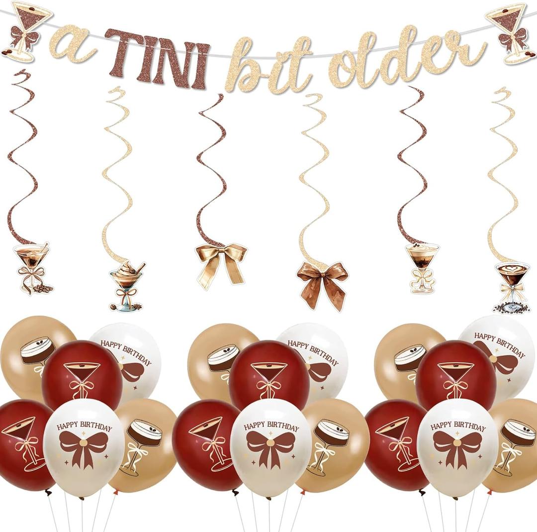 Espresso Martini Birthday Decor, Glitter Banner Hanging Swirl Decoration Balloon for A Tiny Bit Older Birthday Decoration Martini Bachelorette Bridal Shower Tiny Bar Party Supplies Brown