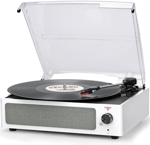 Vinyl Record Player with Speaker Vintage Turntable for Vinyl Records, Belt-Driven Turntable Support 3-Speed, Wireless Playback, Headphone, AUX-in, RCA Line LP Vinyl Players for Sound Enjoyment White
