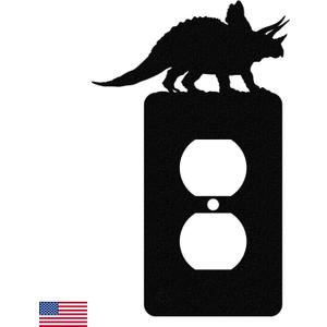 American Steel Light Switch Cover Plate, Dinosaur Decor Outlet Cover, Triceratops, Single Duplex (Black), MADE IN USA