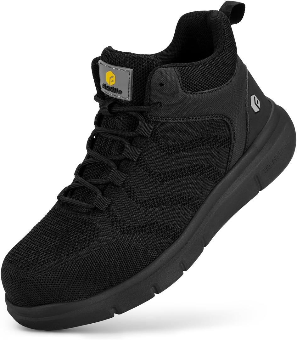 FitVille Extra Wide Work Boots for Men Composite Steel Toe Safety Boots High Top Work Shoes for Men (Black)