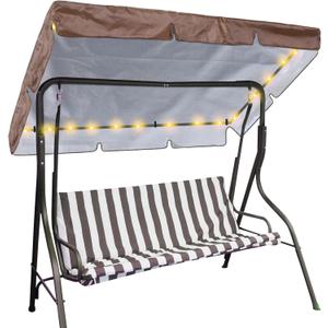 LED Lighted Porch Swing Canopy Replacement Waterproof LED Swing Canopy Top Cover 2-3 Seat Shade Awning Cover for Garden Outdoor Patio(76.8 x 48.4 Inch,Brown)